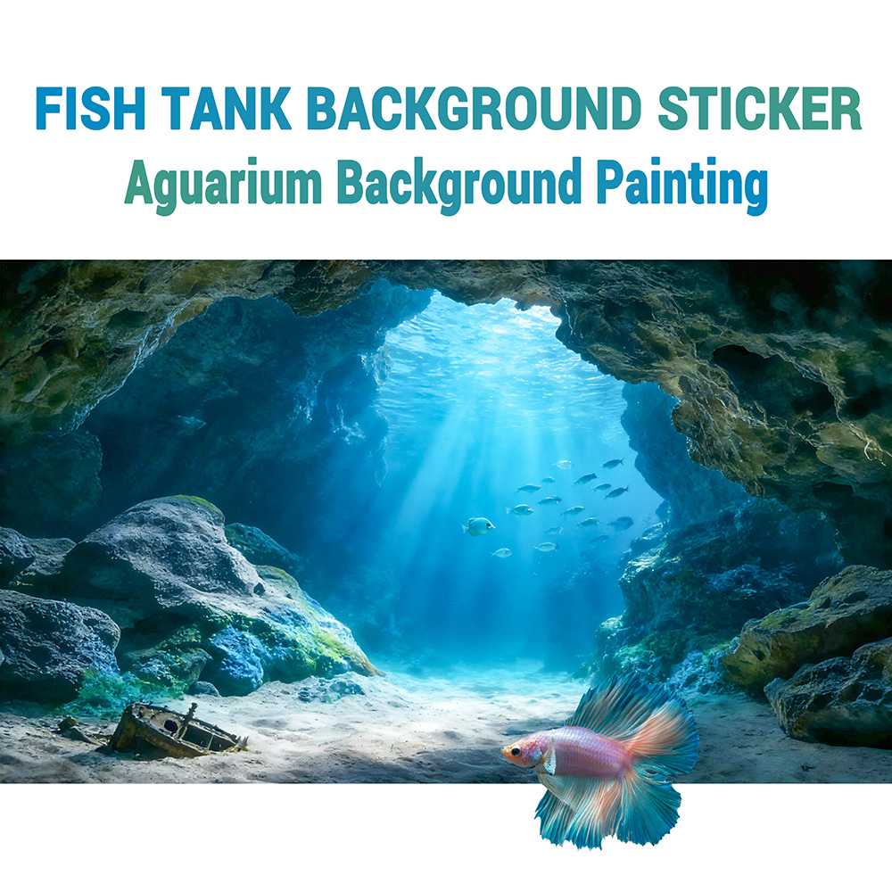 Marine Aquarium Glue - 深海の青い穴、水槽背景画、水槽絵画ステッカー、前面粘着式、風景装飾品