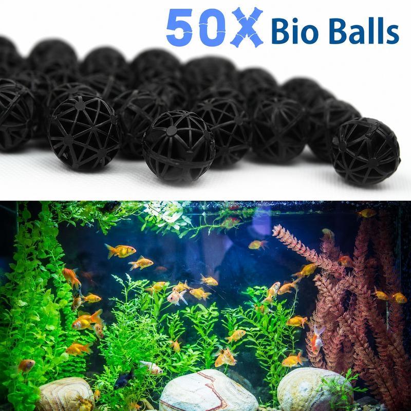 Aquarium Marine - 50個入り 16mm アクアリウム用バイオフィルターボール 魚タンク・池用ろ過材 生化学的水質浄化フィルター マリンアクセサリーセット