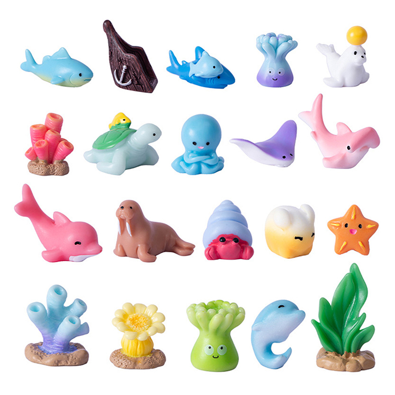 Marine Life Aquariums - ミニ海海回転モデルセット,動物,イルカ,カニ,サメ,タートル,アクションフィギュア,水族館,ミニチュアスキャナー,教育玩具